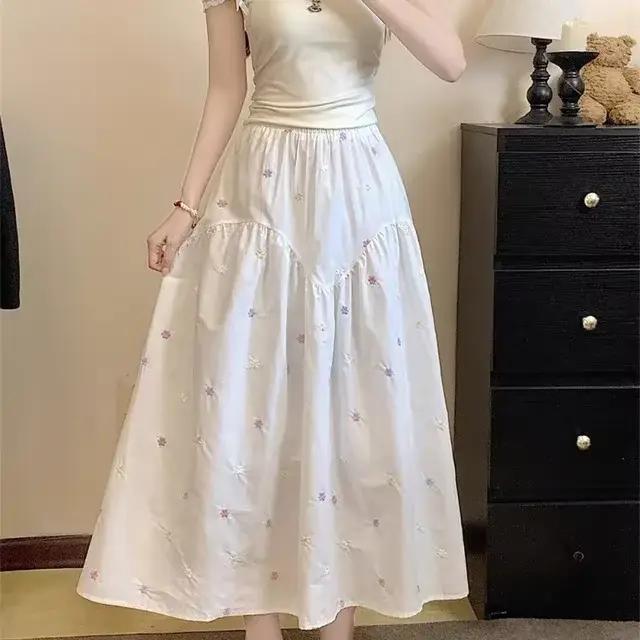 Jupe florale femmes 2025 Faldas Mujer De Moda taille élastique ample