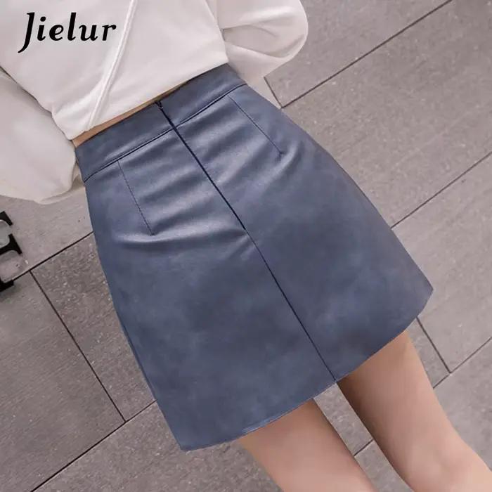 Jielur – Mini jupe en cuir taille haute pour femme