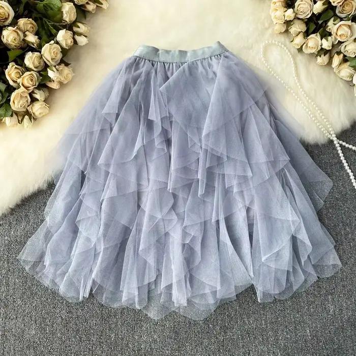 Kawaii Tulle jupe pour femmes maille irrégulière a-ligne Faldas Ajustadas femme Mini