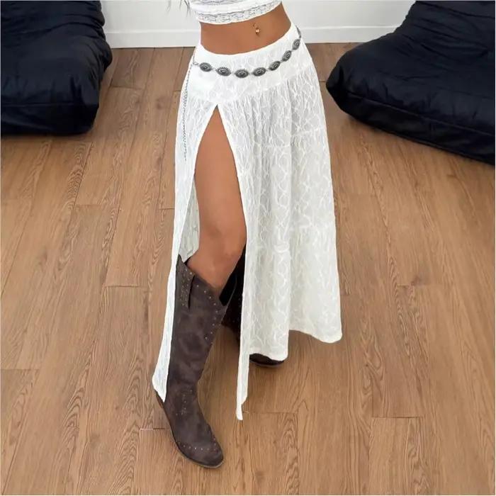 Jupe longue fendue texturée style plage nouvelle collection été pour femme