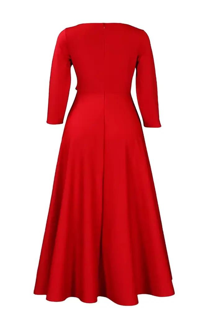 Robe de noël grande taille pour femmes, rouge, automne hiver, col rond avec poche, robes mi-longues élégantes