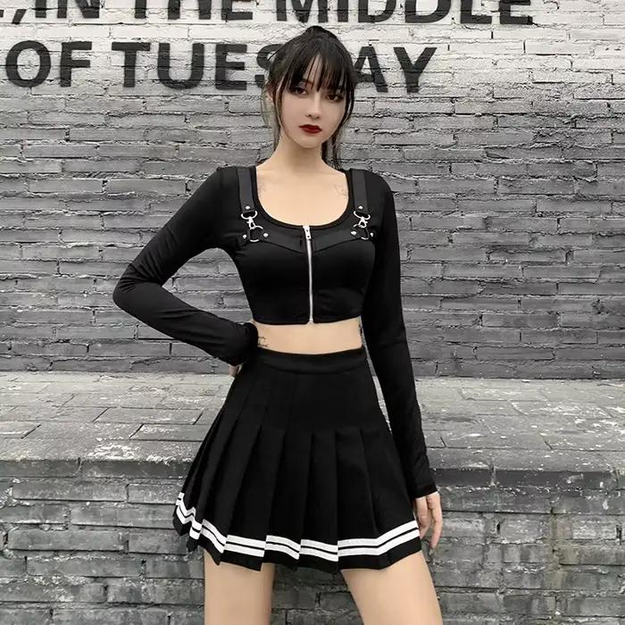 Vintage Style coréen Patchwork jupe Harajuku JK noir jupes plissées gothique Streetwear taille haute Mini