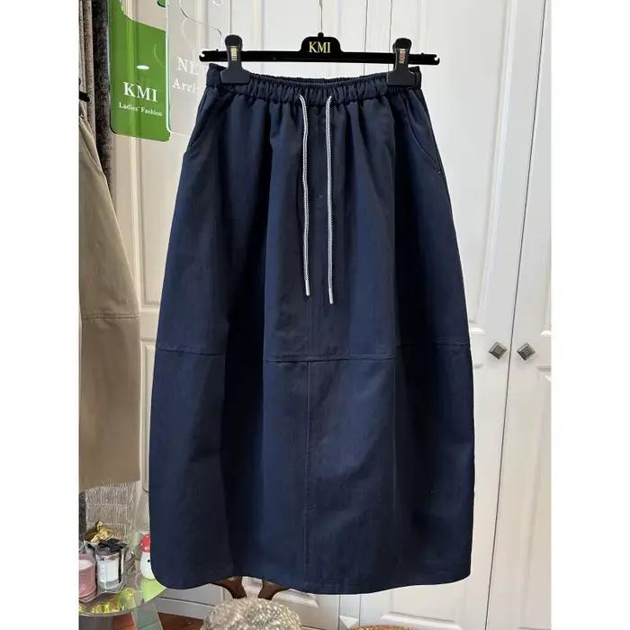 Jupe parapluie mi-longue élégante et polyvalente à taille élastique pour femmes grandes tailles