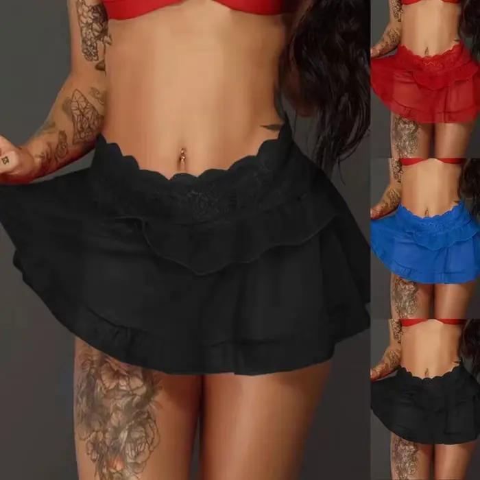 Jupe à volants en dentelle pour femmes, mini jupe décontractée au-dessus du genou, jupes courtes de danse d'été, tenue de club de fête, style sexy, polyester, dentelle, décontracté, été