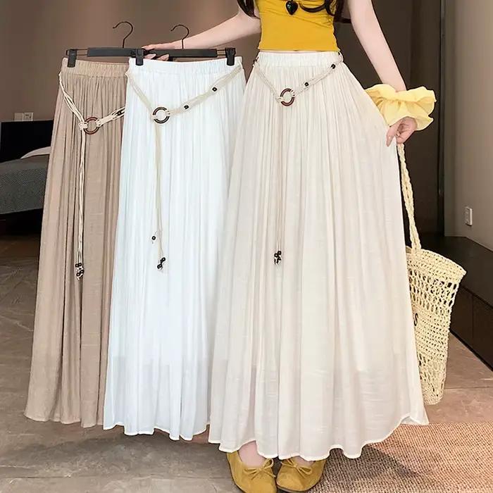 Boho femmes jupe coton lin jaune femme jupes taille haute Harajuku 2025 tendance luxe élégant Vintage