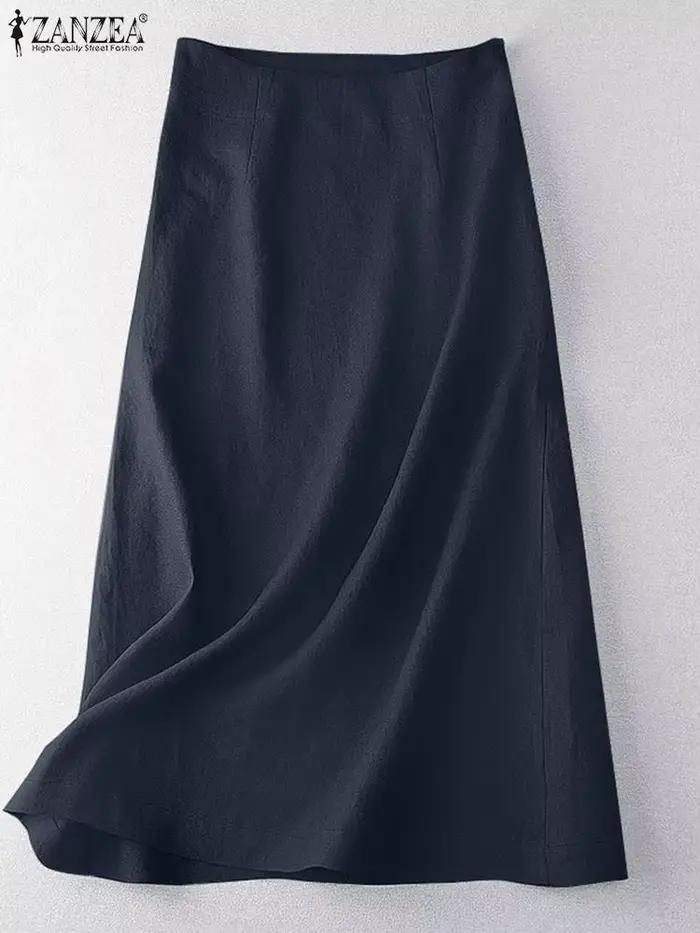 ZANZEA Vintage été élégant taille haute a-ligne jupes femmes décontracté fête travail Faldas Saia solide Midi Jupe