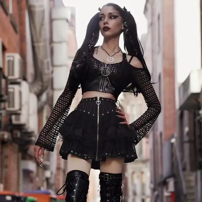 Jupe taille haute vintage punk pour femmes