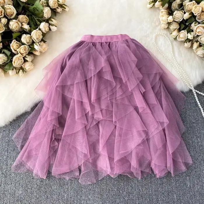Kawaii Tulle jupe pour femmes maille irrégulière a-ligne Faldas Ajustadas femme Mini