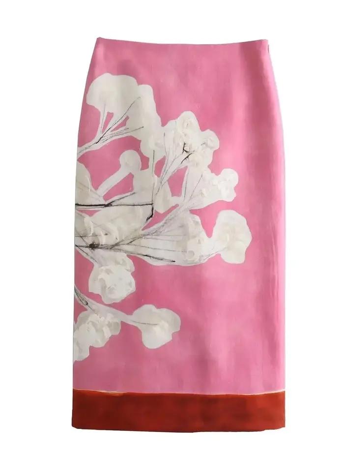 Jupe imprimée vintage taille haute décontractée en acétate pour femmes, mini midi, ajustement mince, appliques, printemps été