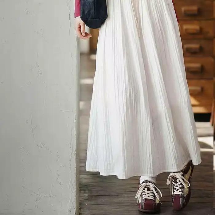 Jupe midi plissée blanche taille haute pour femme Maden