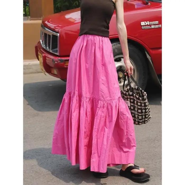 Nicemix Style coréen Rose rouge jupe pour les femmes été français haut de gamme taille haute ample décontracté a-ligne minceur grandes jupes longues