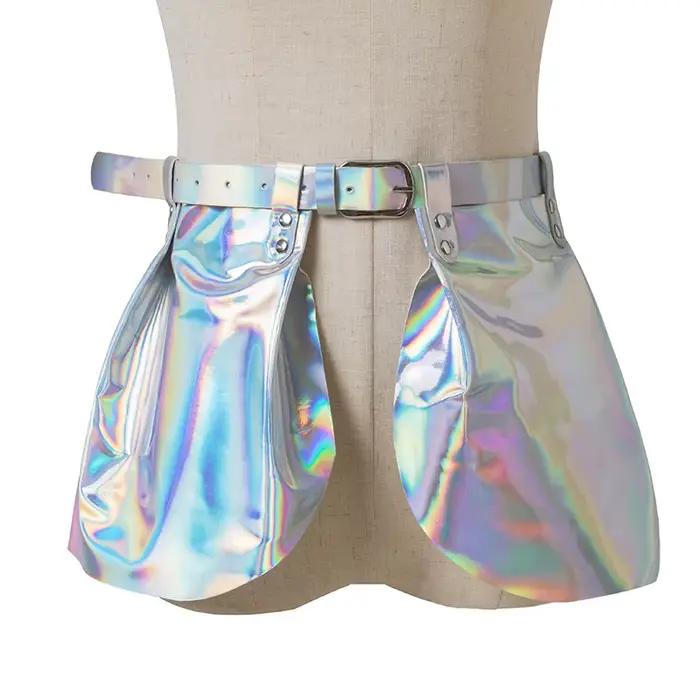 Mini jupe gothique métallique argentée pour femme