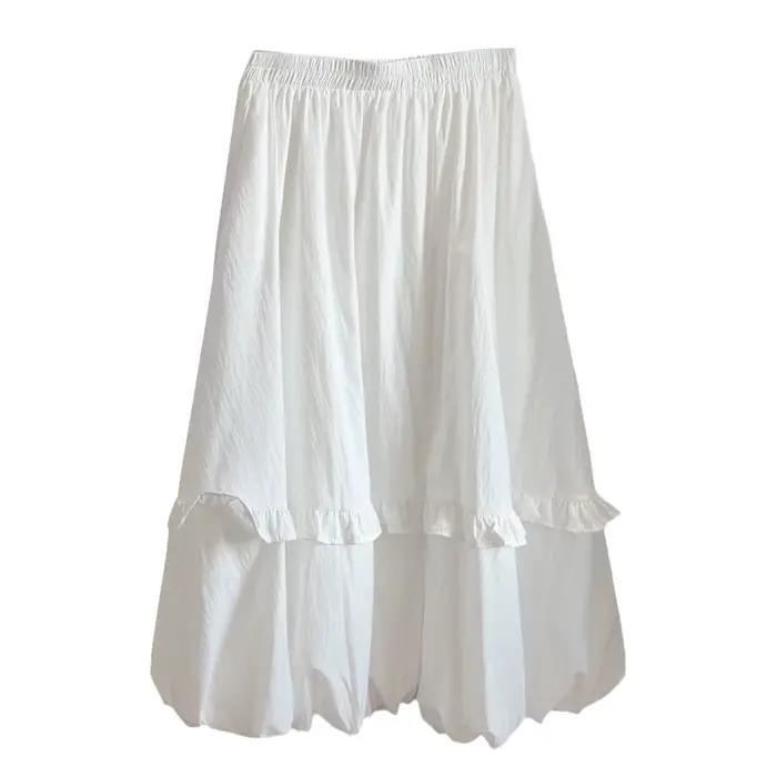 Nouvelle Collection Printemps 2026 : Jupe Blanche à Volants Coupe A-line Longueur Midi pour Femme