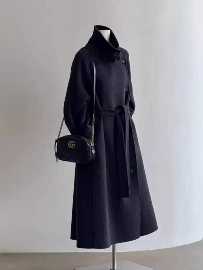 Manteau en laine et cachemire pour femme, doublure de doudoune, nouvelle collection hiver 2026, épais, mi-long