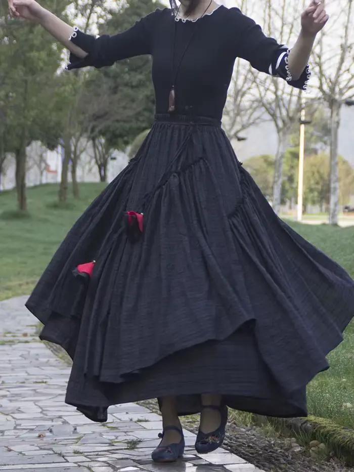 Jupe longue médiévale en coton et lin pour femme