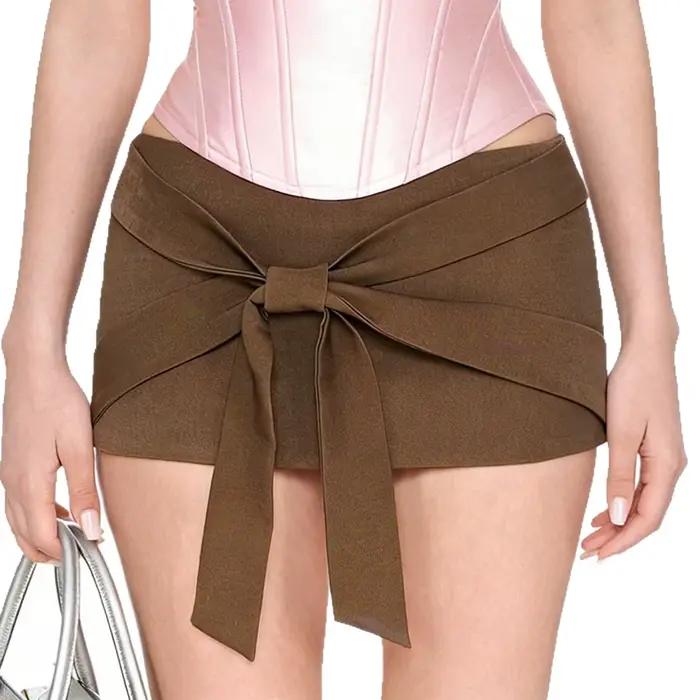 Jupe à nœud 2026 Nouvelle collection été avec ceinture couleur unie
