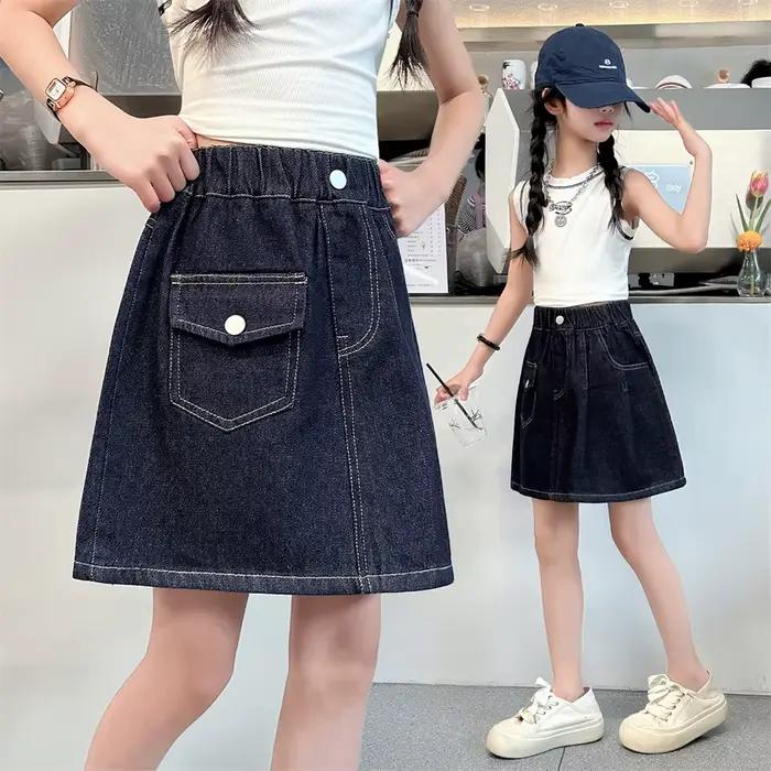 Jupe en jean vintage bleu foncé tendance pour adolescentes