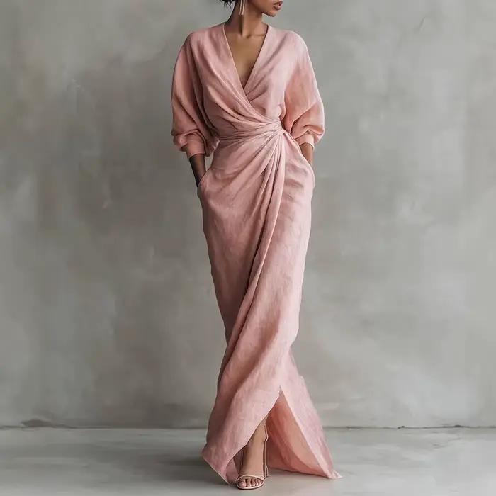 Robe longue décontractée bohème unie pour femme