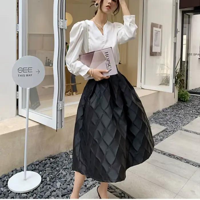 2025 Faldas Mujer De Moda Simple Vintage Jupe femmes mode tempérament grande balançoire