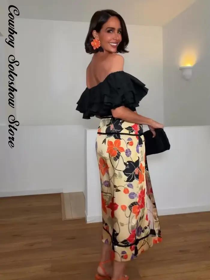 Jupe longue vintage à imprimé floral pour femme