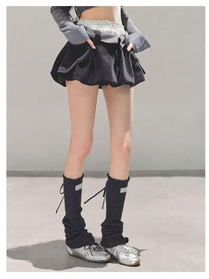 Femme Boule Bouffante Mini Jupe-Plaid Noeud Détail