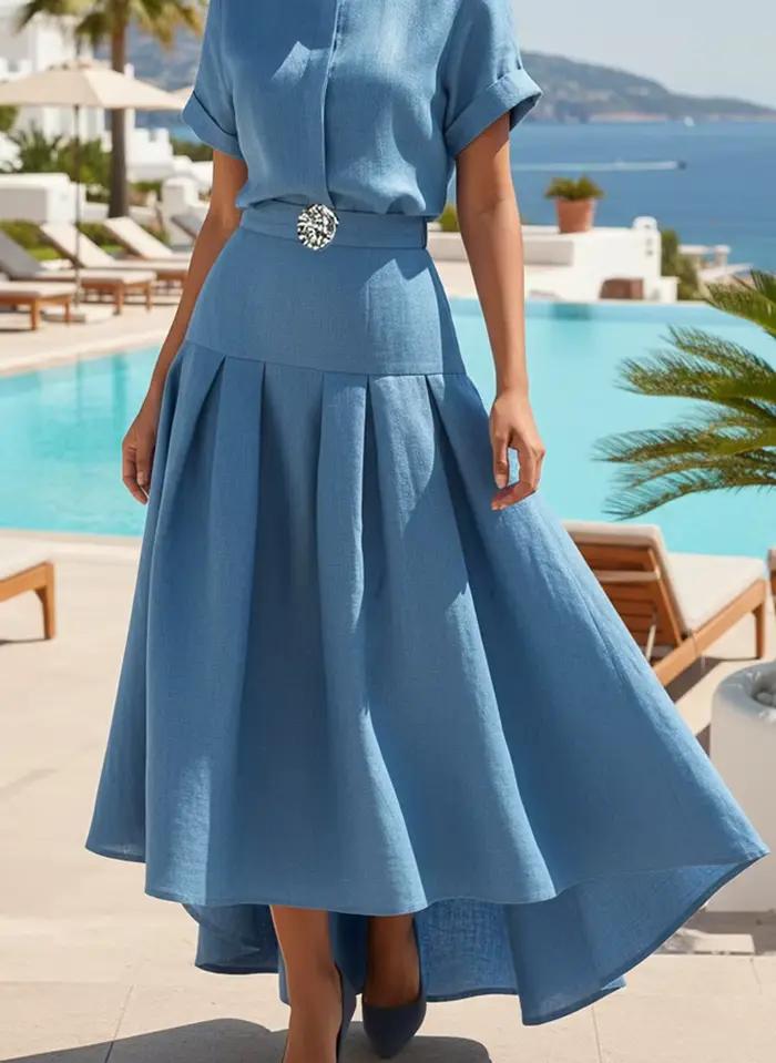 Krisstargirl jupe Maxi à ourlet haut et bas pour femme 2025 printemps/été et automne coton lin