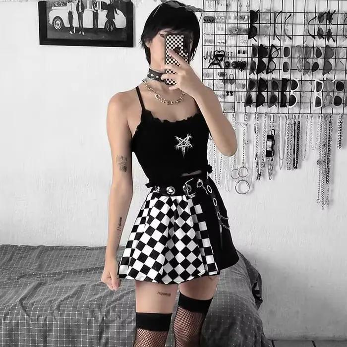 Jupe gothique sexy taille haute pour fille noire