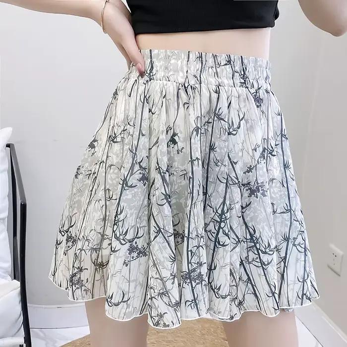 Nouvelles jupes en mousseline 2026 pour femmes – Mini-jupe décontractée d'été à petits motifs floraux
