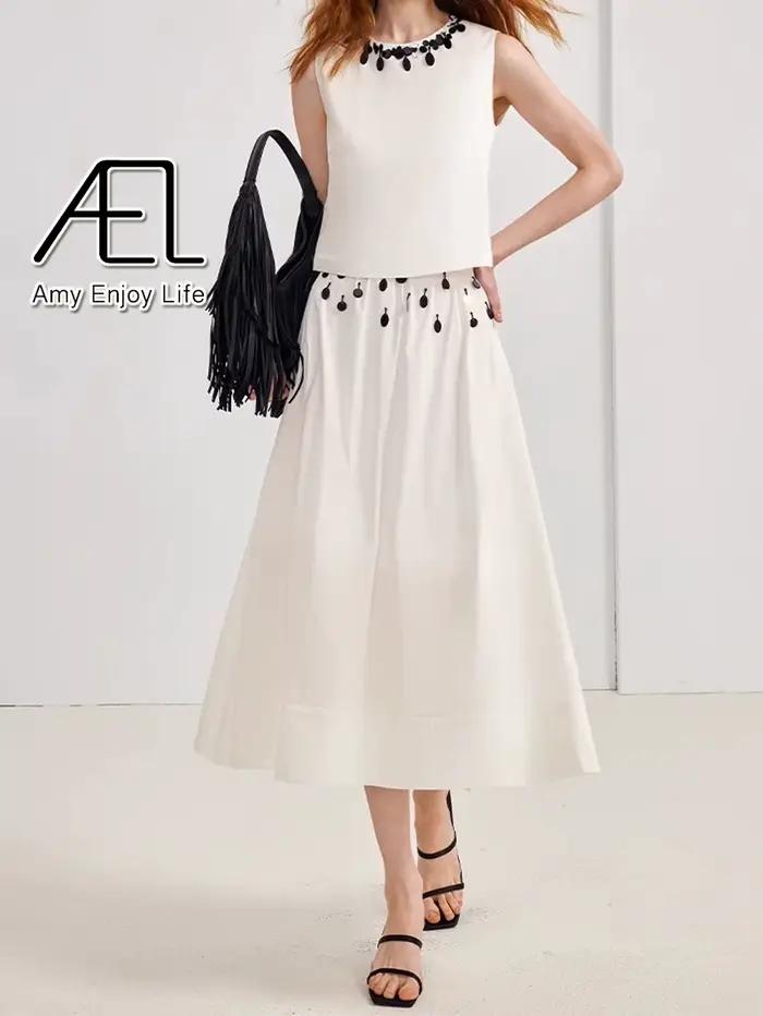 AEL femmes taille haute a-ligne jupe à paillettes dames conception minimaliste
