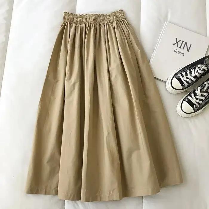 Femmes blanc jupe longue mode poches plissé genou longueur jupes automne nouveau décontracté élégant taille haute une