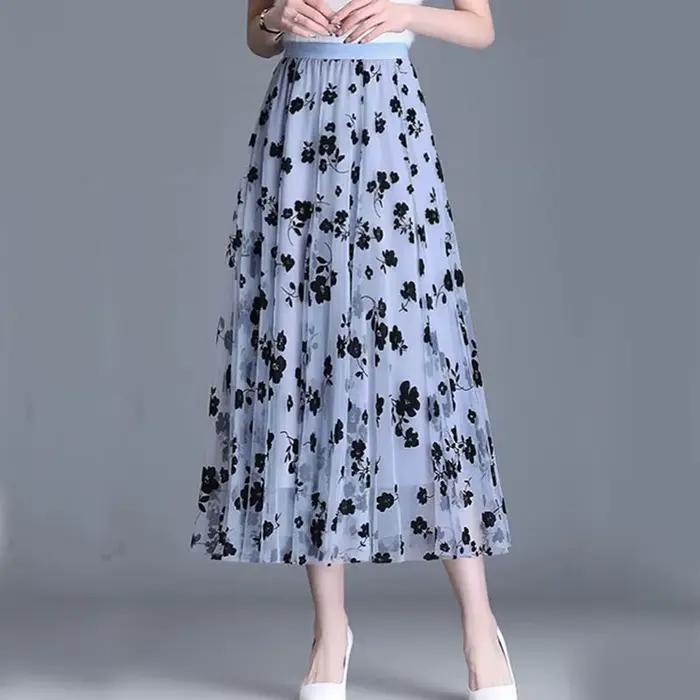 GIDYQ coréen femmes maille jupe mode crochet fleur ample Midi