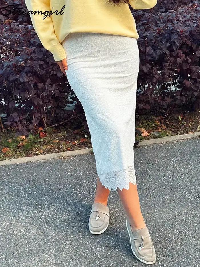 Jupe en dentelle blanche Maxi moulante femmes été tenue de bureau jupes formelles élégantes