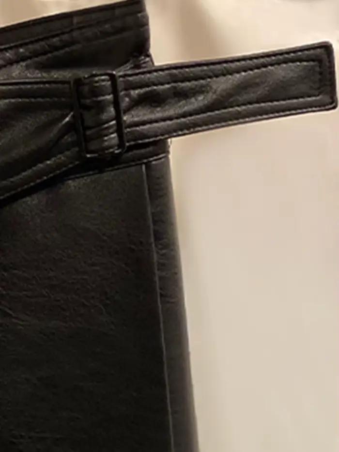 Jupe Mi-Longue Plissée en Faux Cuir Lautaro pour Femmes Occasions Spéciales Mode Coréenne Elégante Bureau Chic