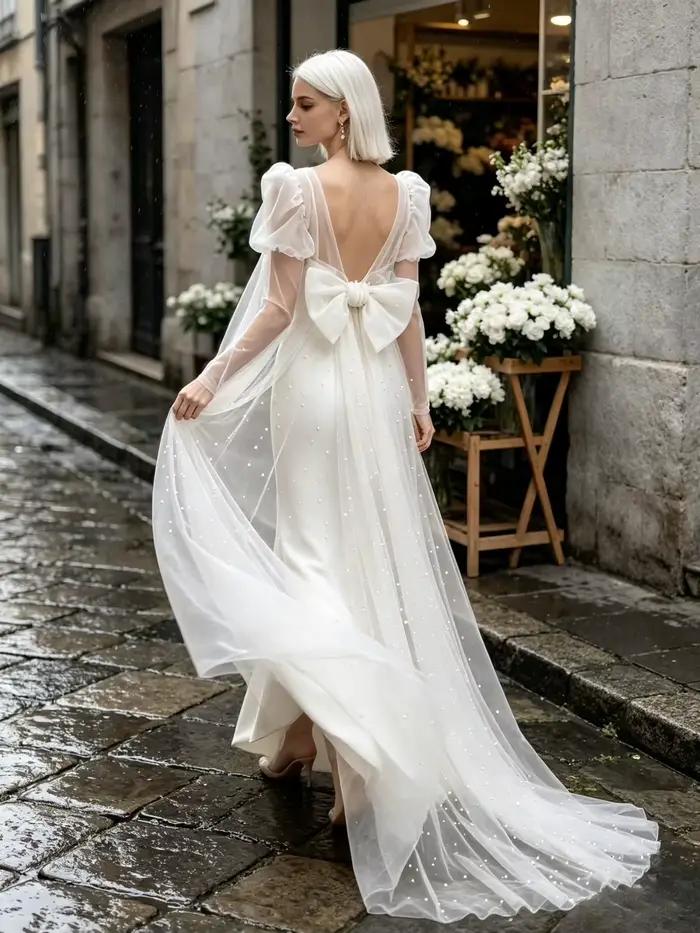 Robe de mariée sirène élégante et ajustée en satin luxueux à col carré personnalisé