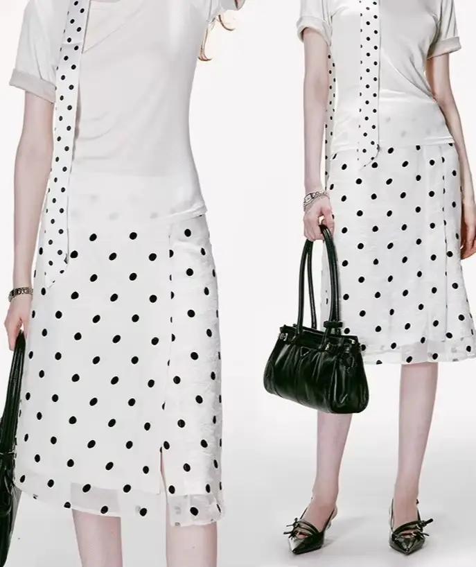 Jupe midi à pois en dentelle 2026, jupe midi rétro polyvalente pour femmes