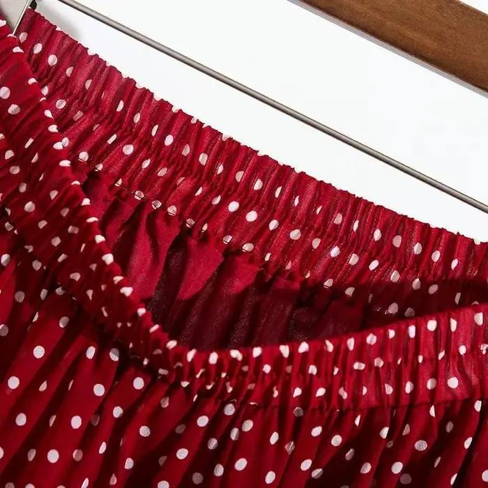 Jupe longue plissée élégante à pois pour femme