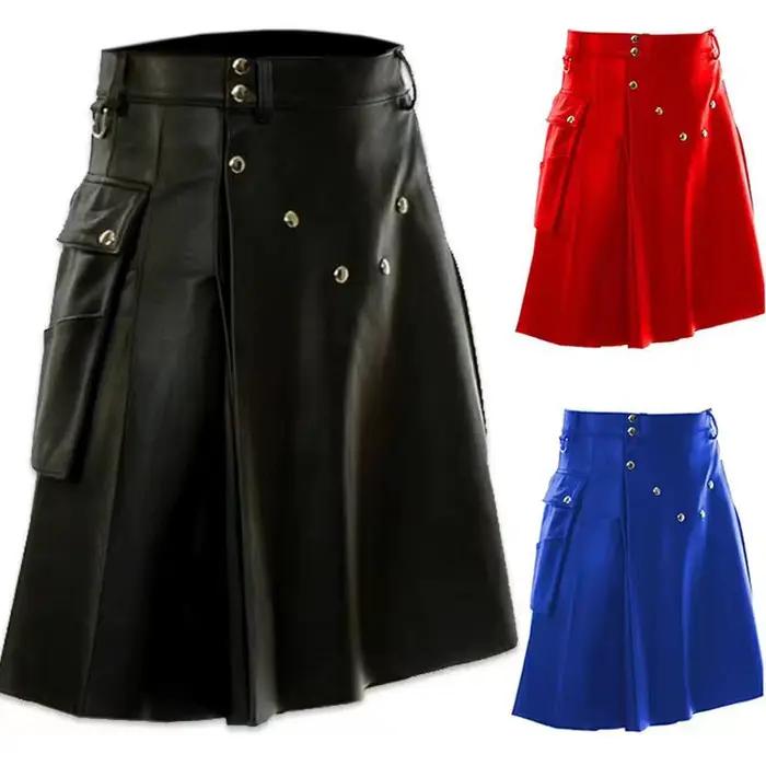 Jupe de Festival de fête kilt écossais en simili cuir avec poches cargo