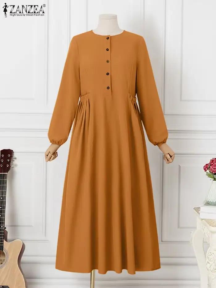 ZANZEA Eid Mubarek Abaya Robe longue musulmane femmes à manches longues Maxi Robe d'été Robe Femme turquie Hijab robes vêtements islamiques