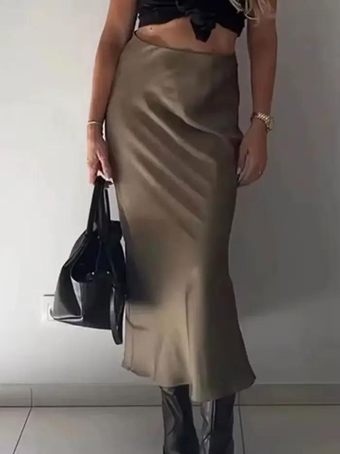 Jupe midi en satin à pois noirs et blancs pour femme HH