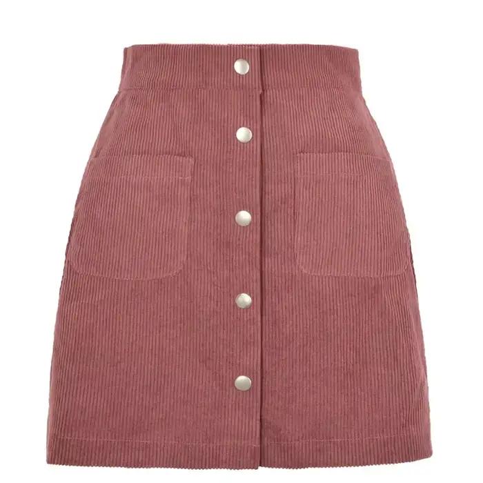 Jupe courte femme automne hiver nouvelle mode taille haute bouton décoration Mini
