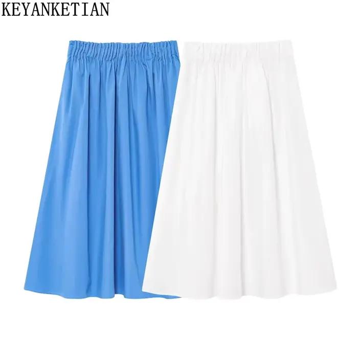Jupe midi polyester Keyanketian élégante à taille élastique pour femmes longueur cheville style bureau dames polyvalente occasions diverses