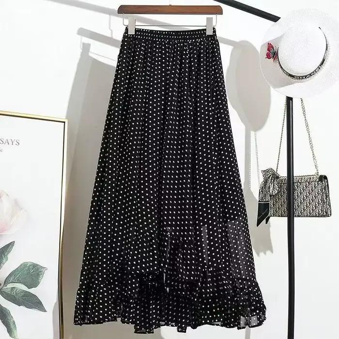 Jupe longue plissée élégante à pois pour femme