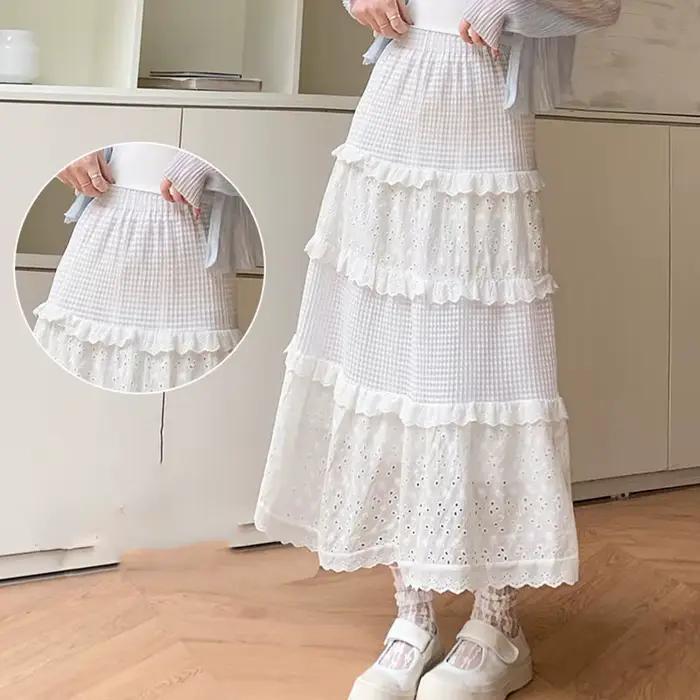 Jupe longue gâteau à volants blancs pour femmes