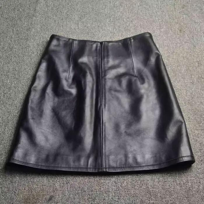 Cuir véritable 2025 une ligne coupe ajustée enveloppement fesses jupe courte en peau de mouton taille haute