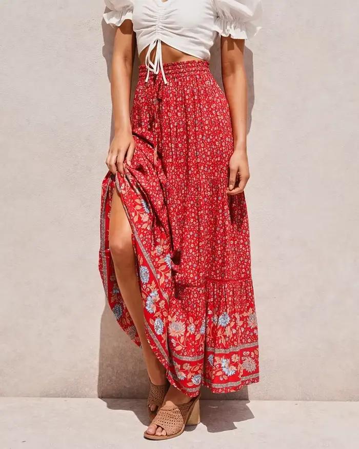 Jupe de plage rouge à imprimé Floral pour femmes