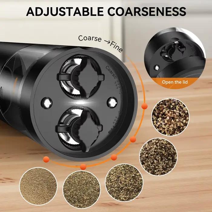 Moulin à poivre rechargeable par USB avec lumière LED, réglage de la grosseur, conçu pour une utilisation à une main en cuisine
