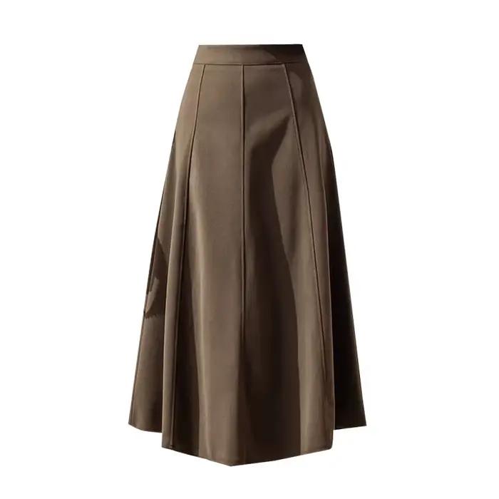2025 laine automne hiver jupe femme élégante a-ligne bureau parapluie longues jupes taille haute épissé marron noir