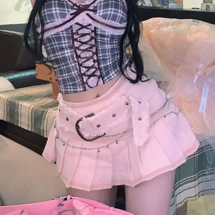 Jupe femme 2026 nouvelle mode Fairycore Kawaii Streetwear vêtements Y2K rose Mini jupes esthétique doux mignon haut