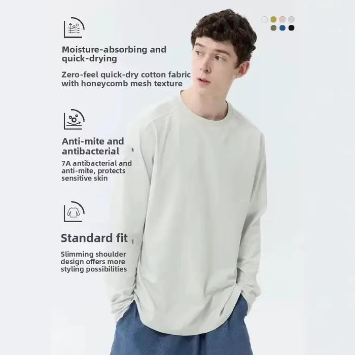 T-Shirt à manches longues pour hommes, décontracté, col rond, chemise de Base, Style coréen S, coupe cintrée, polyvalent, à la mode, couleur unie, automne hiver