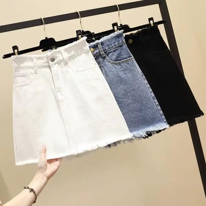 Jupe en jean taille haute pour femme, jupe courte A-Line, printemps et été
